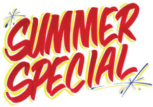 graphic with orange wording "summer special" with yellow highlight
